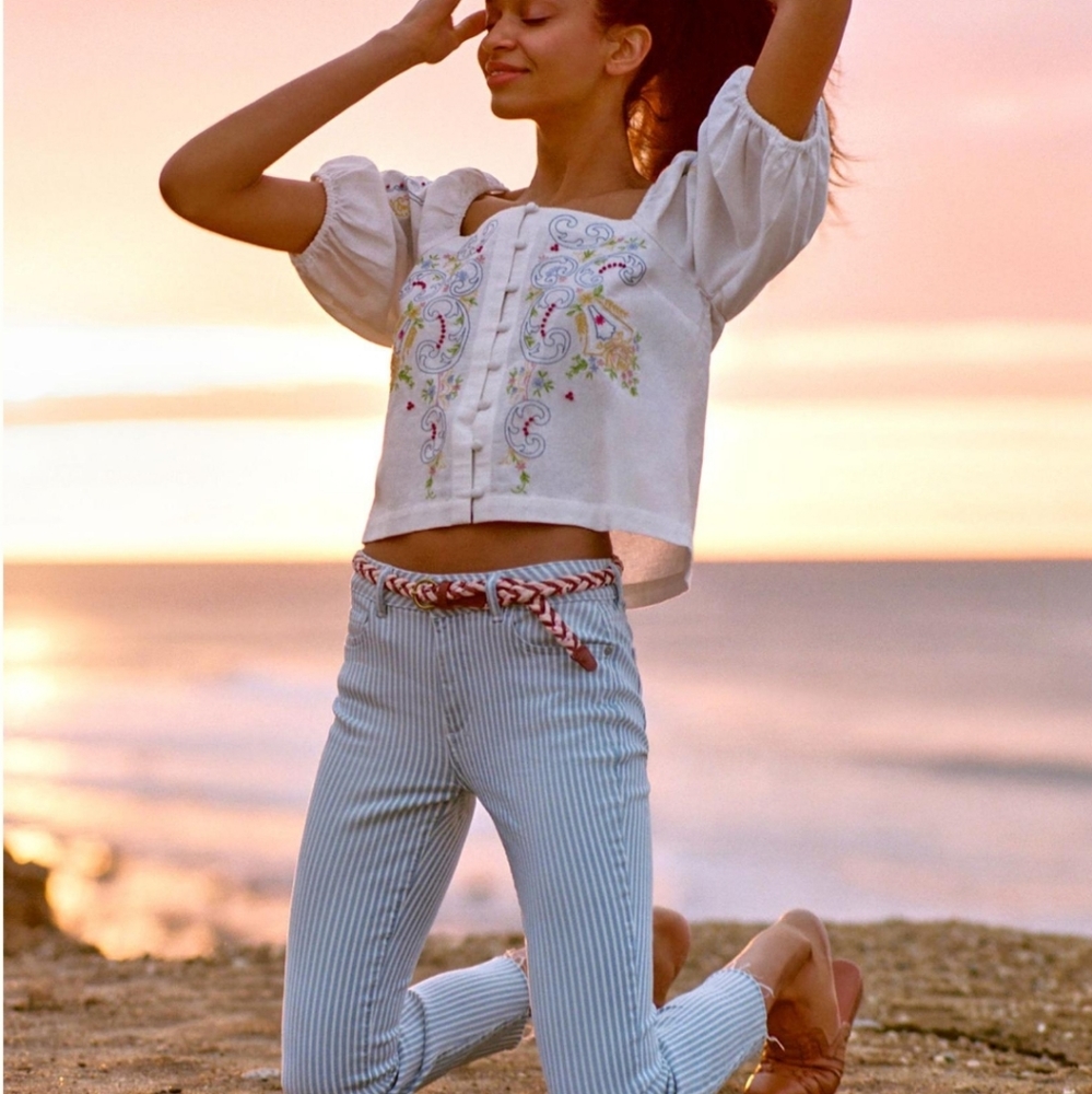 DL1961 Striped MId-Rise Skinny Ankle Jeans